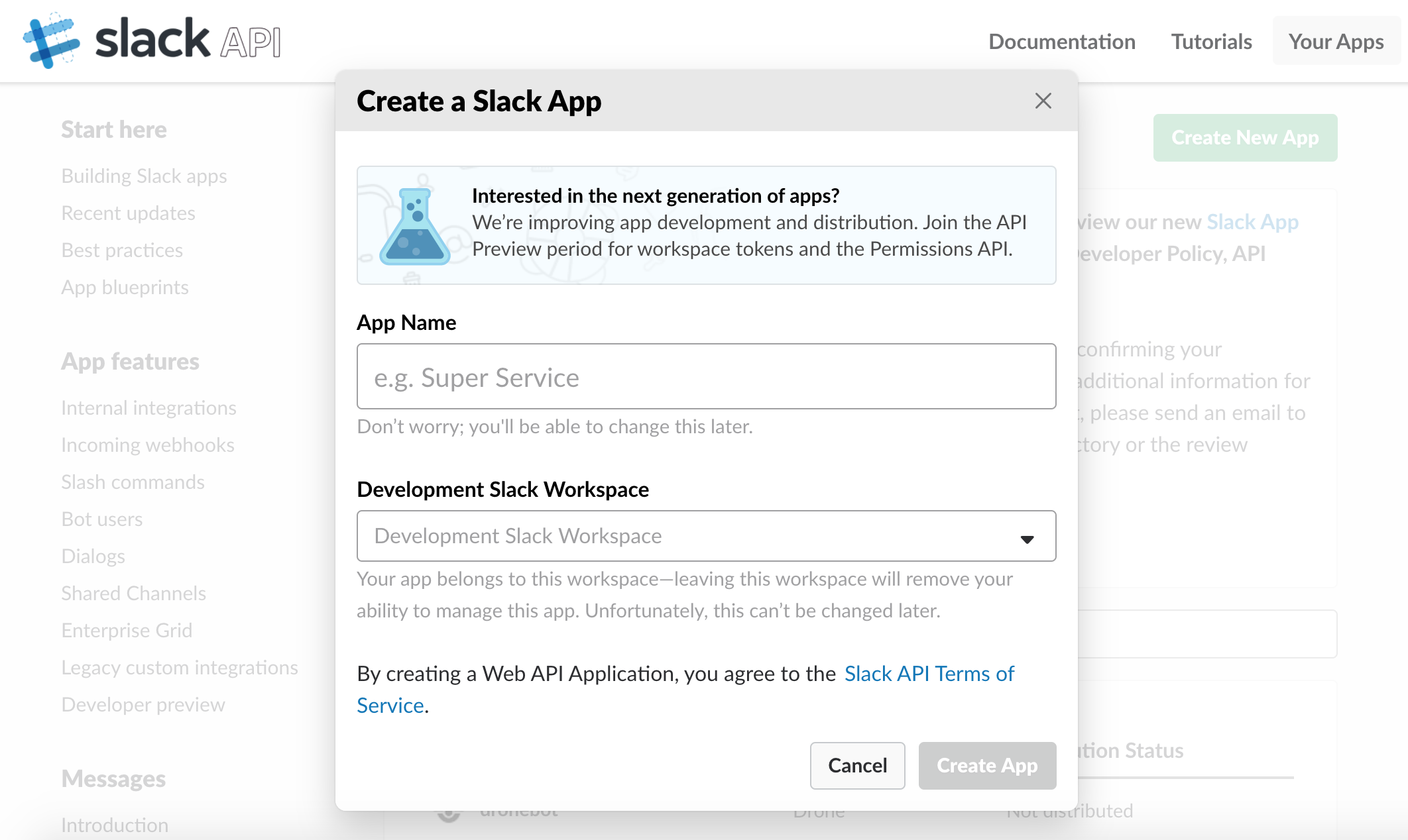 slack application creation