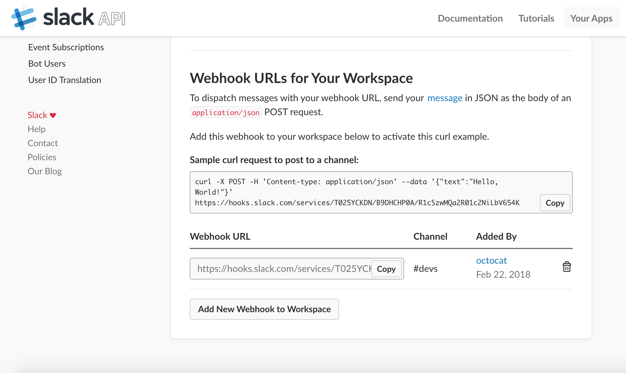 slack application webhook